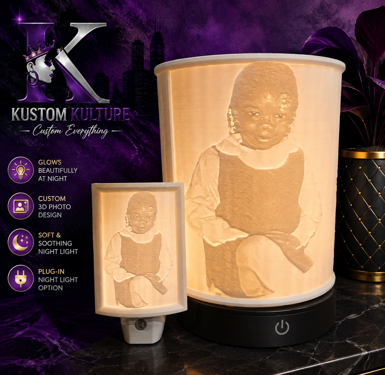 Matching 3D Photo Lamp Shade + Night Light Set