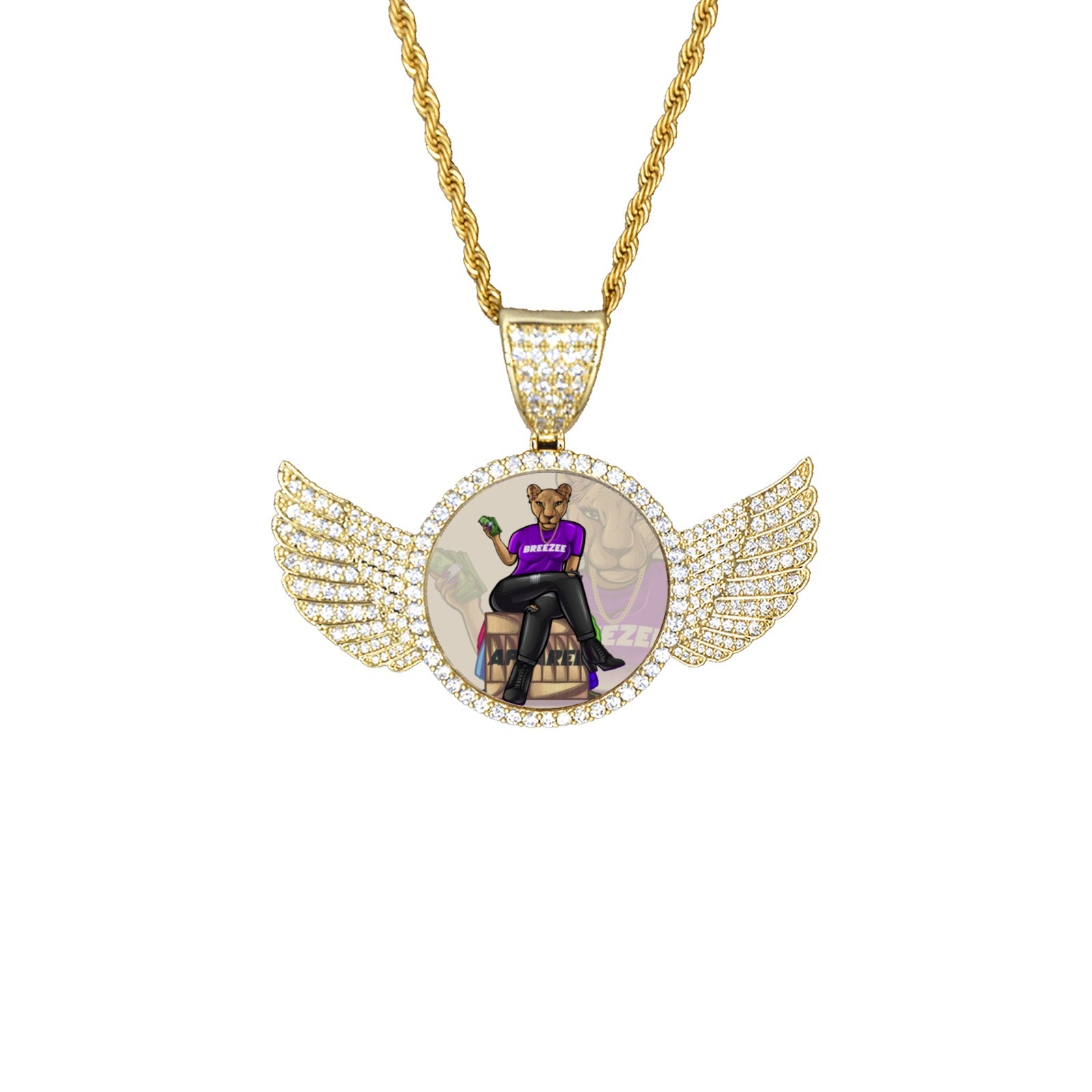 Custom Bling Wing Photo Pendant | Personalized Picture Necklace
