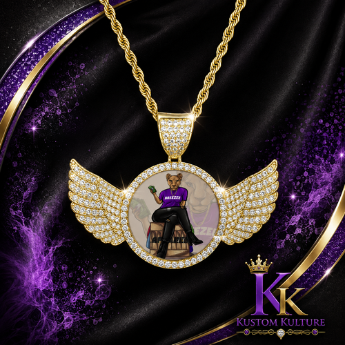Custom Bling Wing Photo Pendant | Personalized Picture Necklace